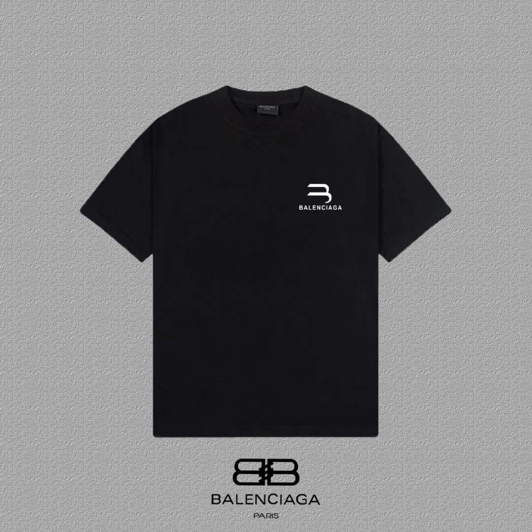 P80✨🔥 BALENCIAGA Paris lettering printed short-sleeved T-shirt. Custom-woven and dyed 300 grams of combed cotton heavyweight fabric. Zero color difference in threads. Perfect details. Different from the current currency version. Welcome to compare. Same Style for men and women. Must-sell in the picture above. Color: White Black Size: 1 2 3 4